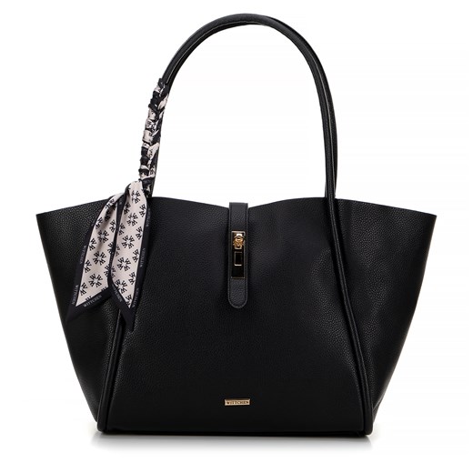 Damska shopperka z dekoracyjną apaszką w monogram czarna ze sklepu WITTCHEN w kategorii Torby Shopper bag - zdjęcie 175311321