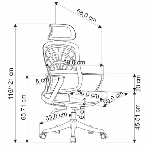 Popielaty fotel obrotowy z regulowanym zagłówkiem - Forte Elior One Size Edinos.pl