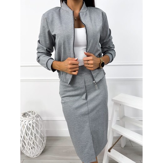 Szary Dresowy Komplet ze Spódnicą Modnakiecka.pl 38 ModnaKiecka.pl
