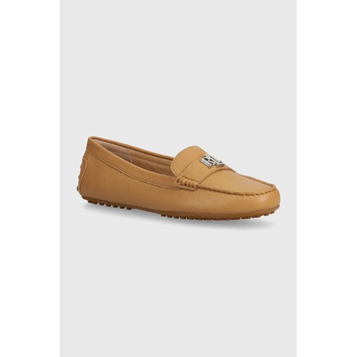 Lauren Ralph Lauren mokasyny skórzane Barnsbury damskie kolor beżowy na płaskim obcasie 802942768010 ze sklepu ANSWEAR.com w kategorii Mokasyny damskie - zdjęcie 175317882
