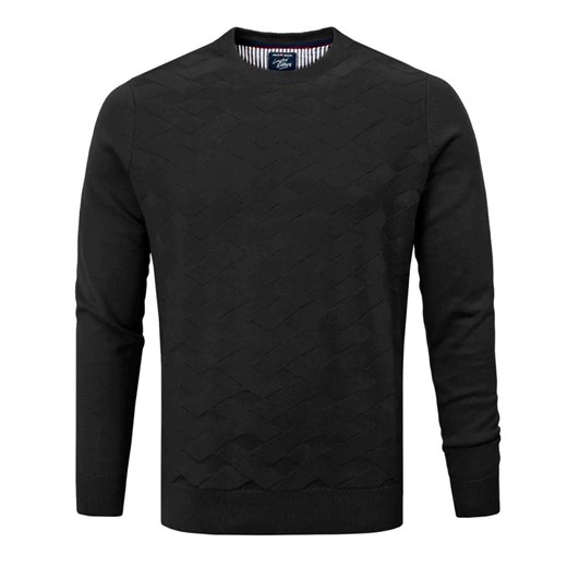 Bawełniany Sweter Męski - Pako Jeans - Czarny z Fakturą Materiału SWPJNSlahtiCZ ze sklepu JegoSzafa.pl w kategorii Swetry męskie - zdjęcie 175318624