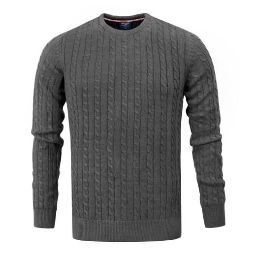 Bawełniany Sweter Męski - Pako Jeans - Splot Warkoczowy - Grafit SWPJNSbergenGF ze sklepu JegoSzafa.pl w kategorii Swetry męskie - zdjęcie 175318632