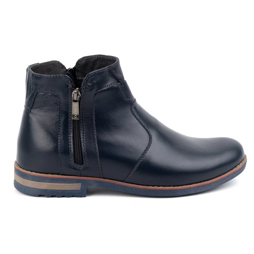 KOMODO Buty męskie skórzane zimowe 887K granatowe niebieskie ze sklepu ButyModne.pl w kategorii Buty zimowe męskie - zdjęcie 175324494