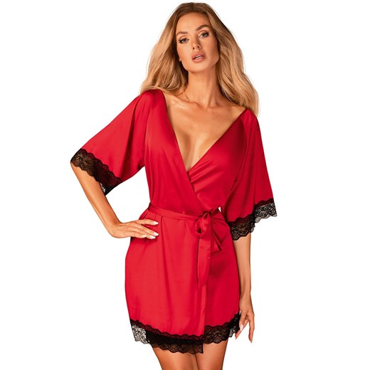 Obsessive Sensuelia robe szlafrok, Kolor czerwony, Rozmiar S/M, Obsessive ze sklepu Intymna w kategorii Szlafroki damskie - zdjęcie 175325363