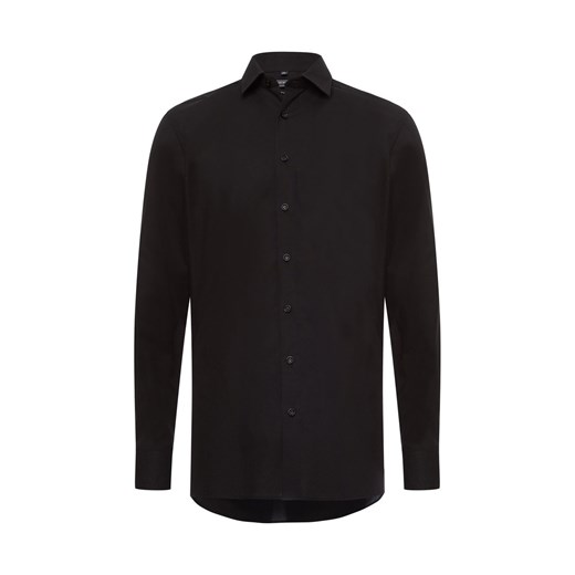 Finshley & Harding Męska koszula biznesowa Mężczyźni Modern Fit Bawełna czarny jednolity ze sklepu vangraaf w kategorii Koszule męskie - zdjęcie 175325963