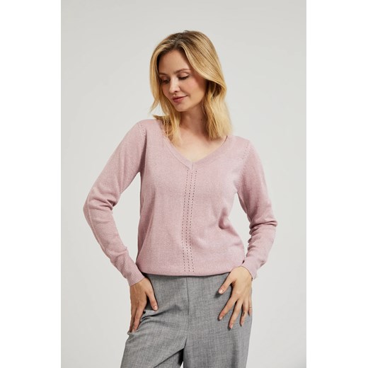Sweter z dekoltem w serek różowy ze sklepu Moodo.pl w kategorii Swetry damskie - zdjęcie 175327944
