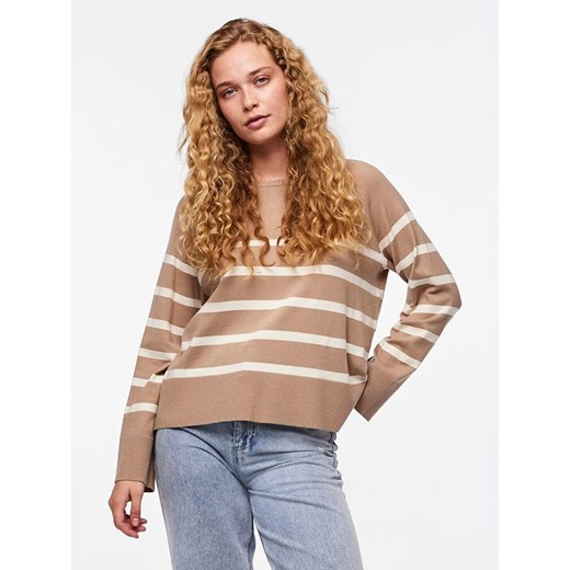 Pieces Sweter &quot;Sia&quot; w kolorze beżowo-białym ze sklepu Limango Polska w kategorii Swetry damskie - zdjęcie 175329522