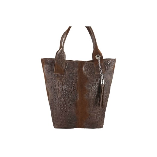 Modny worek skórzany - CROCO - Brązowy ze sklepu butyolivier w kategorii Torby Shopper bag - zdjęcie 175331881