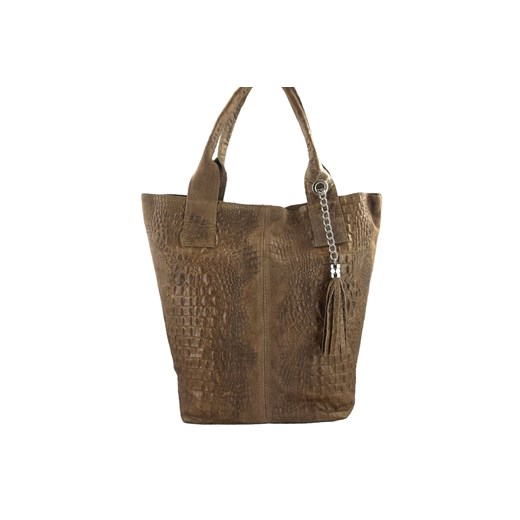 Modny worek skórzany - CROCO - Beżowy ciemny ze sklepu butyolivier w kategorii Torby Shopper bag - zdjęcie 175335183