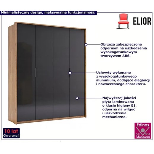 Czterodrzwiowa szafa uchylna dąb craft + lava mat - Invisa 24X Elior One Size Edinos.pl
