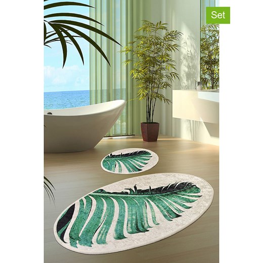 Colourful Cotton Dywaniki łazienkowe (2 szt.) &quot;Floret&quot; w kolorze zielono-kremowym ze sklepu Limango Polska w kategorii Akcesoria łazienkowe - zdjęcie 175340073