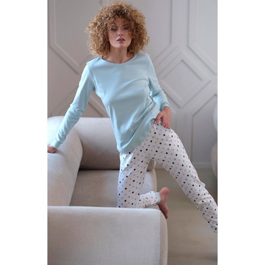 Bawełniana piżama damska 433 Interlock, Kolor miętowy-wzór, Rozmiar L, Cana ze sklepu Intymna w kategorii Piżamy damskie - zdjęcie 175353250