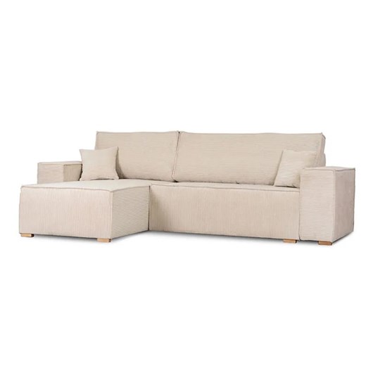 Beżowa sztruksowa sofa narożna modułowa z funkcją spania do salonu - Elanor ze sklepu Edinos.pl w kategorii Sofy i kanapy - zdjęcie 175359104