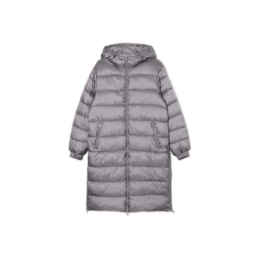 Cropp - Szary płaszcz puffer z kapturem - szary ze sklepu Cropp w kategorii Płaszcze damskie - zdjęcie 175363104