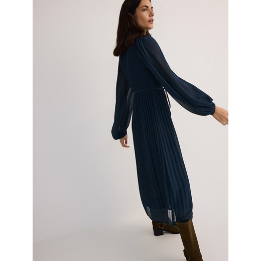 Reserved - Plisowana sukienka maxi - granatowy Reserved S Reserved