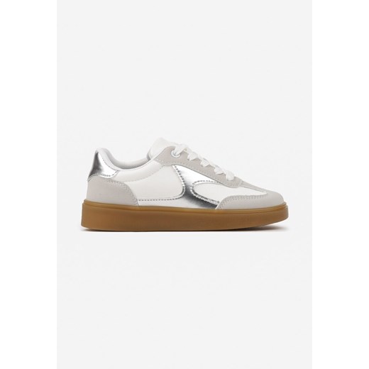 Szare Sznurowane Buty Sportowe Sneakersy z Metaliczną Wstawką Dinizia ze sklepu born2be.pl w kategorii Buty sportowe dziecięce - zdjęcie 175374444