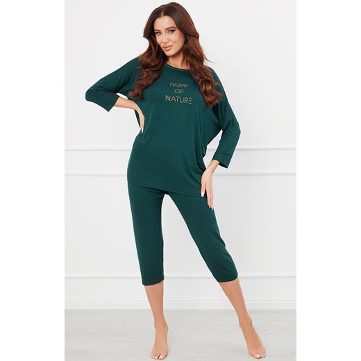 Piżama damska z rękawem i spodniami 3/4 zielona Natura, Kolor zielony, Rozmiar S, Gee One ze sklepu Intymna w kategorii Piżamy damskie - zdjęcie 175380532
