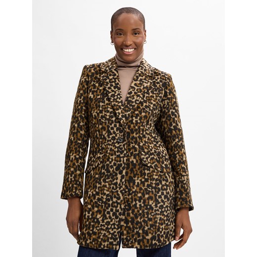 Vila Płaszcz wełniany damski - Vileopolina Kobiety Sztuczne włókno brązowy wzorzysty ze sklepu vangraaf w kategorii Płaszcze damskie - zdjęcie 175381402