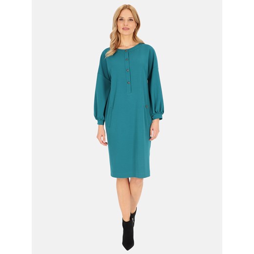 Sukienka L'AF zielona na spacer midi z długim rękawem casualowa 