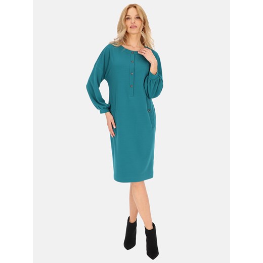 Sukienka zielona L'AF prosta midi na spacer z długim rękawem 