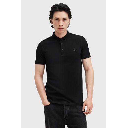 AllSaints polo bawełniane REFORM kolor czarny gładki M075PB ze sklepu ANSWEAR.com w kategorii T-shirty męskie - zdjęcie 175387344