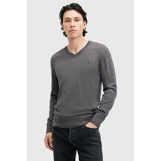 AllSaints sweter wełniany MODE MERINO VNECK męski kolor szary lekki M022KA ze sklepu ANSWEAR.com w kategorii Swetry męskie - zdjęcie 175387561