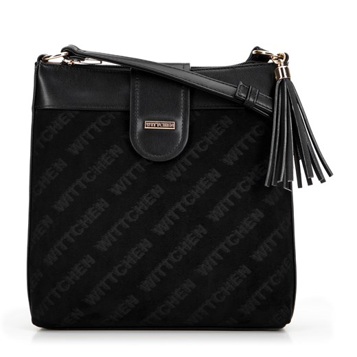 Damska crossbody z ekoskóry w logo czarna ze sklepu WITTCHEN w kategorii Listonoszki - zdjęcie 175393273