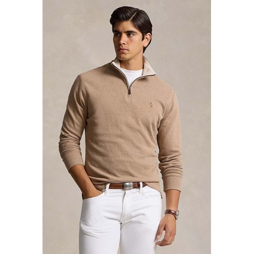 Polo Ralph Lauren sweter bawełniany kolor brązowy lekki z półgolfem ze sklepu ANSWEAR.com w kategorii Swetry męskie - zdjęcie 175401791