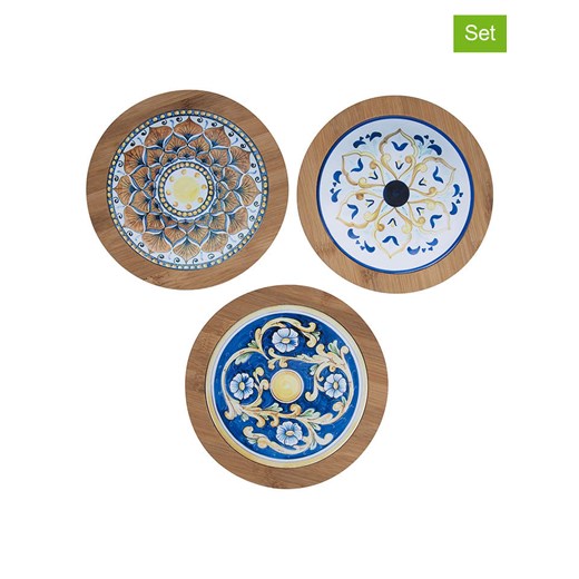 Villa d´Este Podstawki (3 szt.) &quot;Sicilia&quot; w kolorze jasnobrązowo-niebieskim - Ø 16 cm ze sklepu Limango Polska w kategorii Akcesoria kuchenne - zdjęcie 175403844