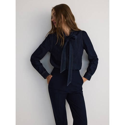 Reserved - Spodnie z wysokim stanem - granatowy Reserved 46 Reserved