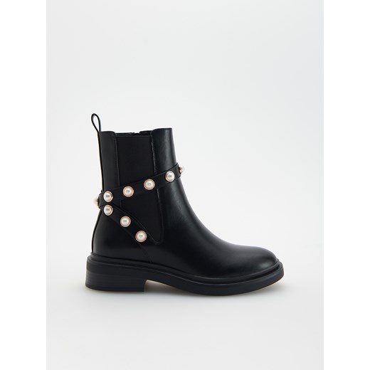 Reserved - Botki z ozdobnymi perłami - czarny Reserved 41 Reserved