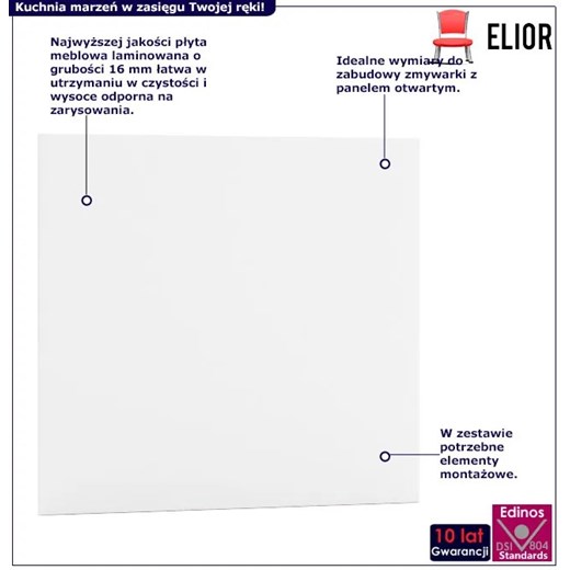Biały front do zabudowy zmywarki z panelem widocznym 60 cm - Goya 16X Elior One Size Edinos.pl