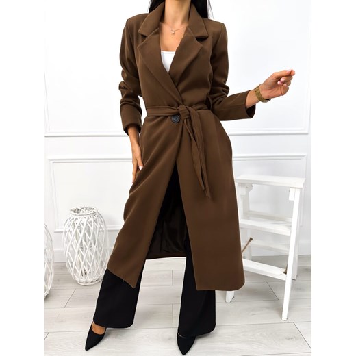 Brązowy Długi Płaszczyk z Paskiem ze sklepu ModnaKiecka.pl w kategorii Płaszcze damskie - zdjęcie 175413021
