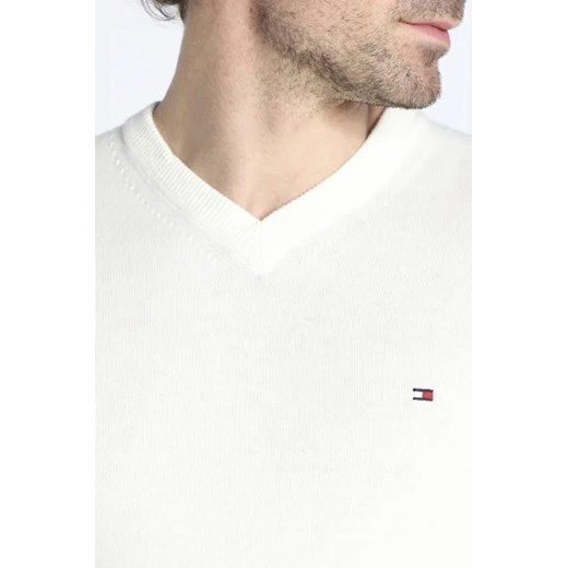 Sweter męski Tommy Hilfiger z dekoltem w serek na jesień z kaszmiru 
