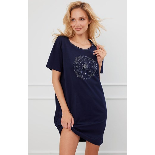 Bawełniana koszula nocna damska z krótkim rękawem granatowa Arugia, Kolor granatowy, Rozmiar S, Italian Fashion ze sklepu Intymna w kategorii Koszule nocne - zdjęcie 175416754