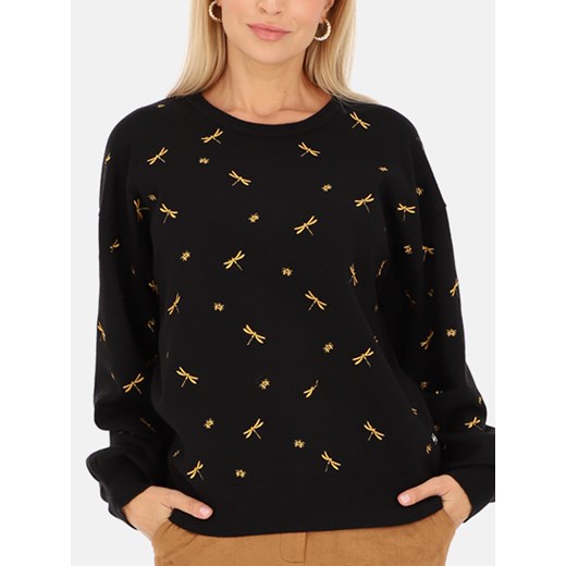 Czarny damski sweter z wzorem w złote ważki Smashed Lemon 24607 ze sklepu Eye For Fashion w kategorii Swetry damskie - zdjęcie 175421423