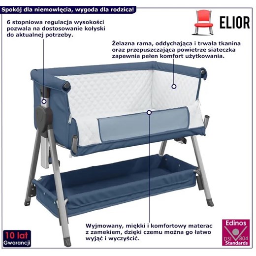 Niebieska przenośna dostawka do łóżka z materacem - Ikseros Elior One Size Edinos.pl