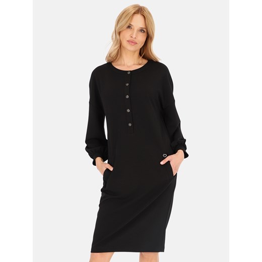 Czarna sukienka midi z bufiastymi rękawami L'AF Robin ze sklepu Eye For Fashion w kategorii Sukienki - zdjęcie 175429682