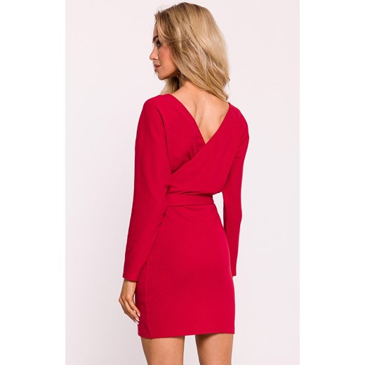 Prążkowana sukienka mini z paskiem czerwona M819, Kolor czerwony, Rozmiar 2XL/3XL, MOE ze sklepu Primodo w kategorii Sukienki - zdjęcie 175432632