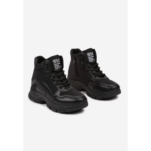 Czarne Płaskie Sneakersy za Kostkę Ozdobione Wiązaniem i Napisami Siarinna 36 promocyjna cena born2be.pl