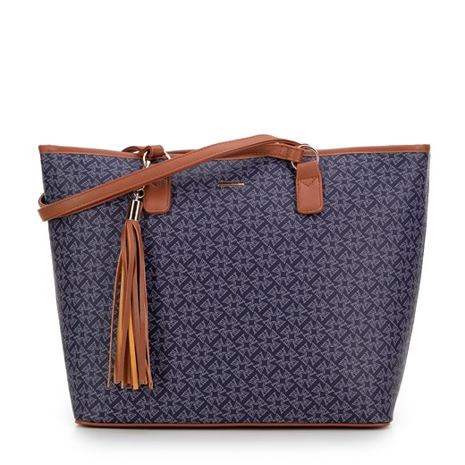 Damska shopperka z chwostem i monogramem granatowa ze sklepu WITTCHEN w kategorii Torby Shopper bag - zdjęcie 175440263