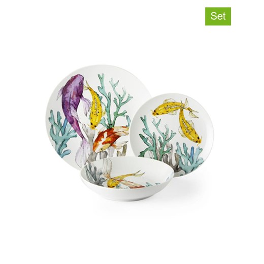 Trendy Kitchen by EXCÉLSA 18-częściowy zestaw talerzy &quot;Hokkaido&quot; w kolorze białym ze wzorem ze sklepu Limango Polska w kategorii Naczynia - zdjęcie 175442151