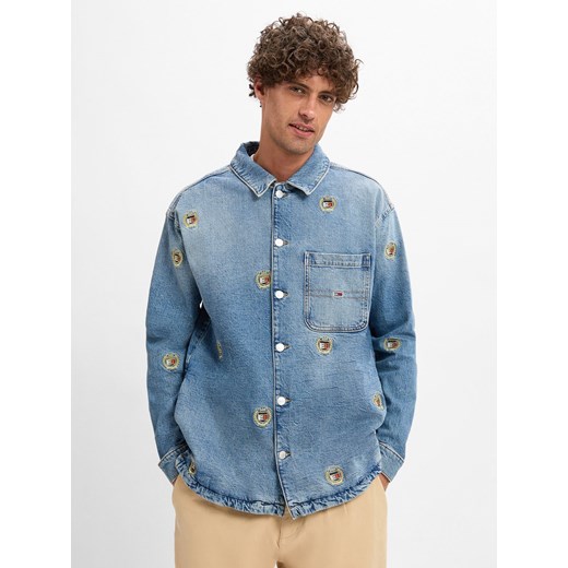 Tommy Jeans Męska kurtka dżinsowa Mężczyźni Jeansy bielony wzorzysty ze sklepu vangraaf w kategorii Kurtki męskie - zdjęcie 175451363