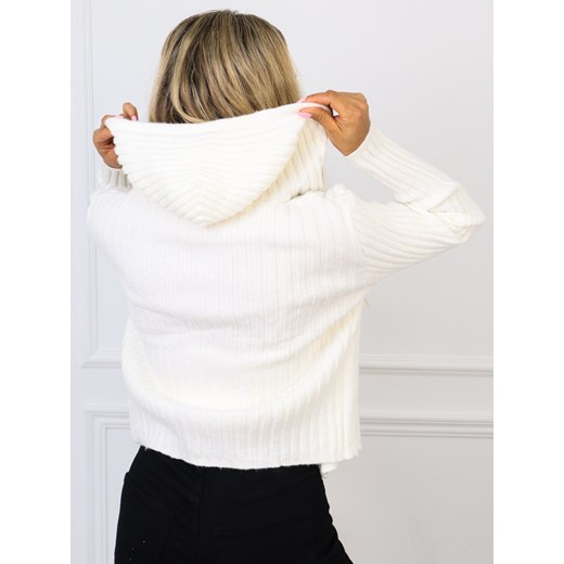 DZIANINOWA  BLUZA W PRĄŻEK Z KAPUREM NA SUWAK- BIAŁA Olika uniwersalny olika.com.pl