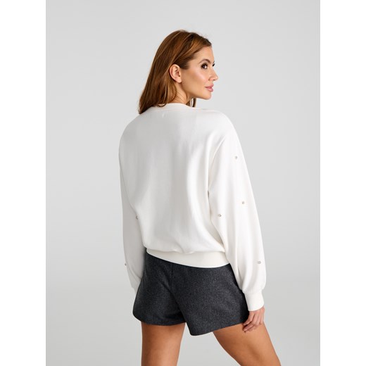 Sinsay - Bluza z cyrkoniami - kremowy Sinsay M Sinsay