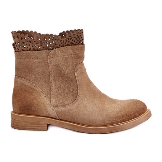 Lewski Shoes Niskie Botki Damskie Na Płaskim Obcasie Zamszowe Lewski 3624 Beżowe beżowy ze sklepu ButyModne.pl w kategorii Botki - zdjęcie 175459832