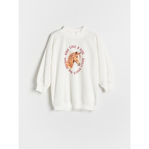Reserved - Długa bluza z nadrukiem - złamana biel Reserved 158 (12 lat) Reserved