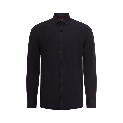 Finshley & Harding Męska koszula biznesowa Mężczyźni Slim Fit Bawełna czarny jednolity ze sklepu vangraaf w kategorii Koszule męskie - zdjęcie 175476061