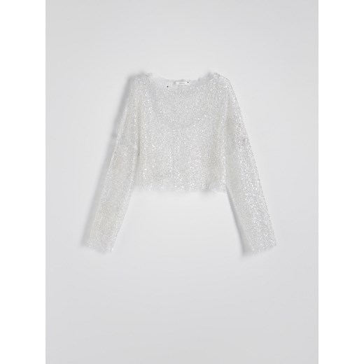 Reserved - Bluzka z metalizowaną nicią - srebrny Reserved M Reserved