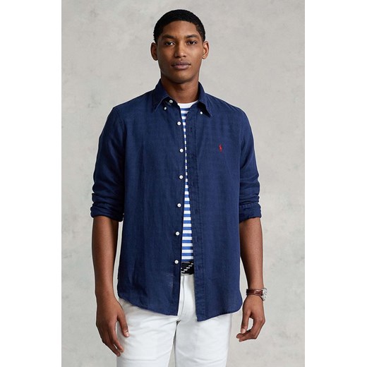Polo Ralph Lauren Koszula 710829443001 męska kolor granatowy slim z kołnierzykiem button-down ze sklepu ANSWEAR.com w kategorii Koszule męskie - zdjęcie 175480121